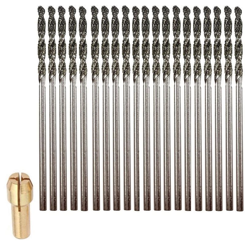 DRILAX Diamond Drill Bits 1.5mm 20 Pieces Compatible with Dremel Collet Included Twist Tip Jewelry Beach Sea Glass Shells Gemstones Lapidary Ornament Bracelet Necklace Arts Crafts - Image 1